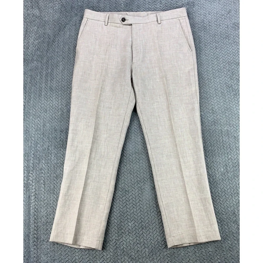 Caribbean Pants Linen Blend Mens 38x30 Beige Straight Leg Coastal Beach